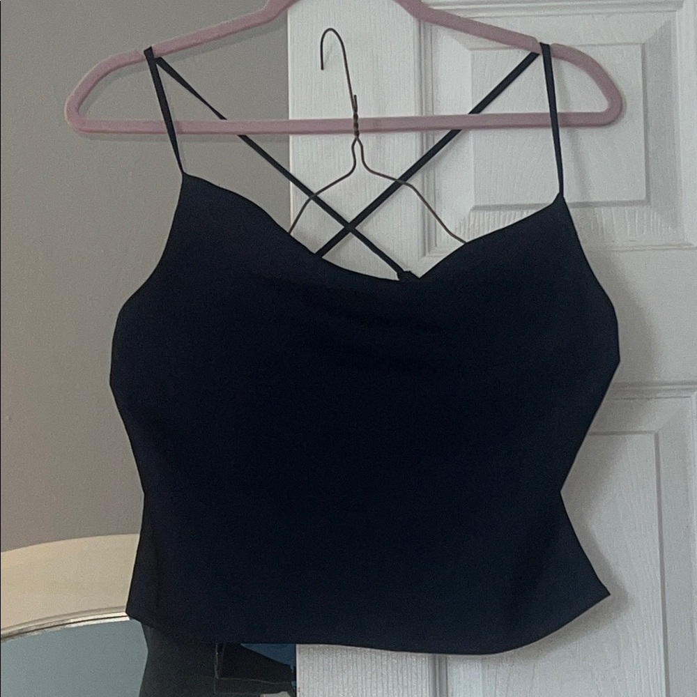 Rachel Zoe Satin Navy Cowl Neck Camisole Top